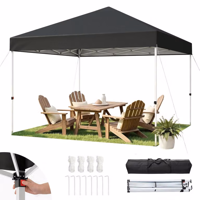 Gazebo portatile 3x3 metri, impermeabile, con protezione UV 50+, regolabile in altezza, colore nero, completo di borsa per il trasporto