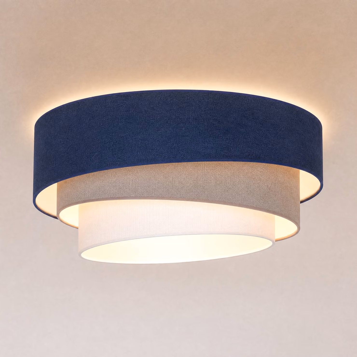 Plafoniera soffitto Trio Duolla, Blu, Cucina, Tessuto / Stoffa / Seta, Giovanile, Plafoniera