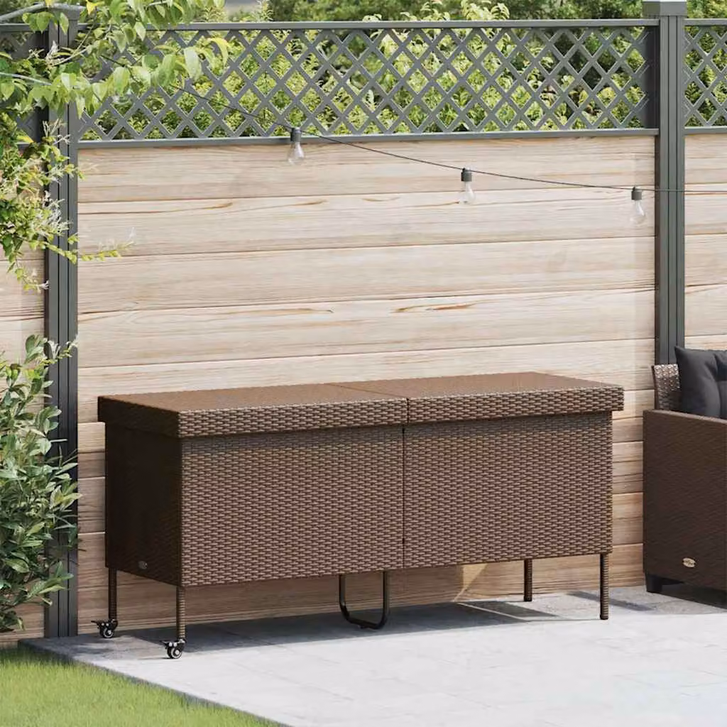 Contenitore da giardino con ruote vidaXL in rattan e metallo marrone L: 160 cm, P: 75 cm, H: 55 cm