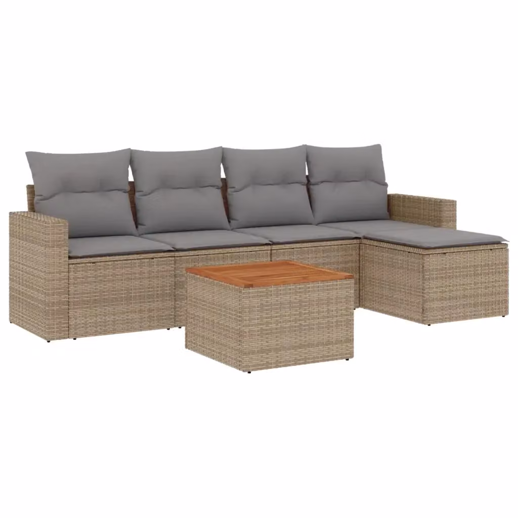 Set Divano da Giardino vidaXL 6 pz in Polyrattan con Cuscini Beige e Tavolino da Esterno – 2