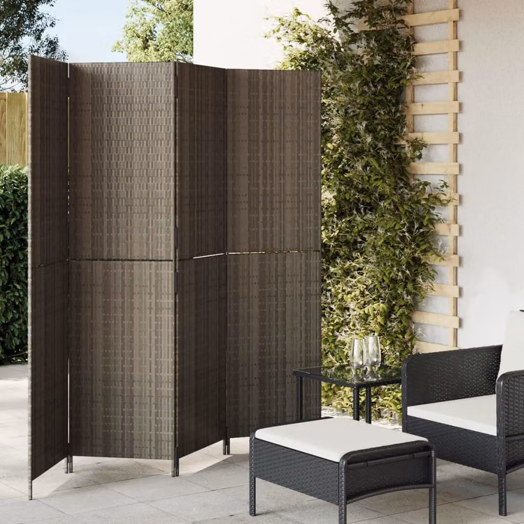 Divisorio per ambienti vidaXL a 4 pannelli in polyrattan e metallo grigio H: 180 cm, L: 196 cm