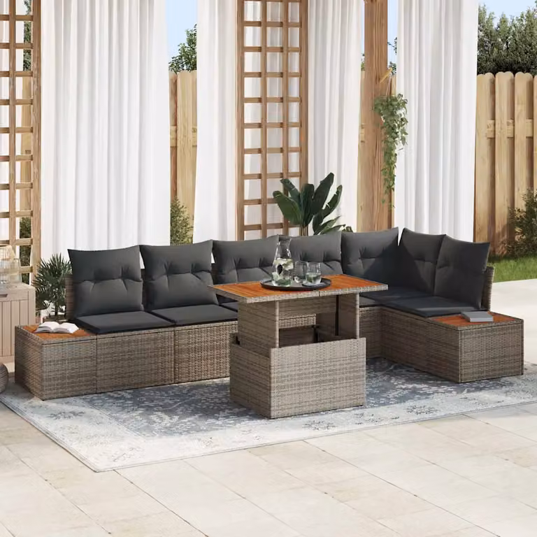 Set Divano da Giardino vidaXL 7 pz in Rattan e Metallo Grigio