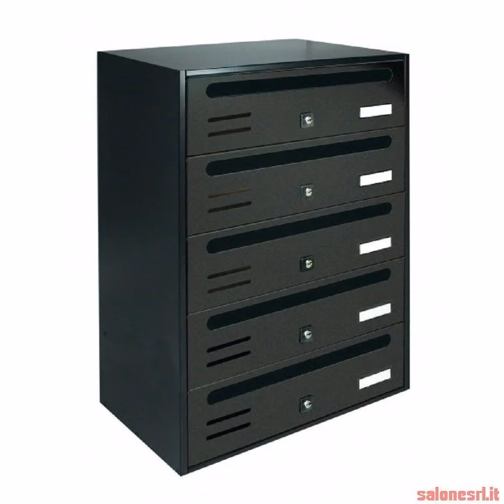 Cassetta Postale Orizzontale per Condominio in Ghisa con 5 Posti, Colore Grigio o Nero, L/P/H: 53,0 x 38,5 x 25,0 cm – 2