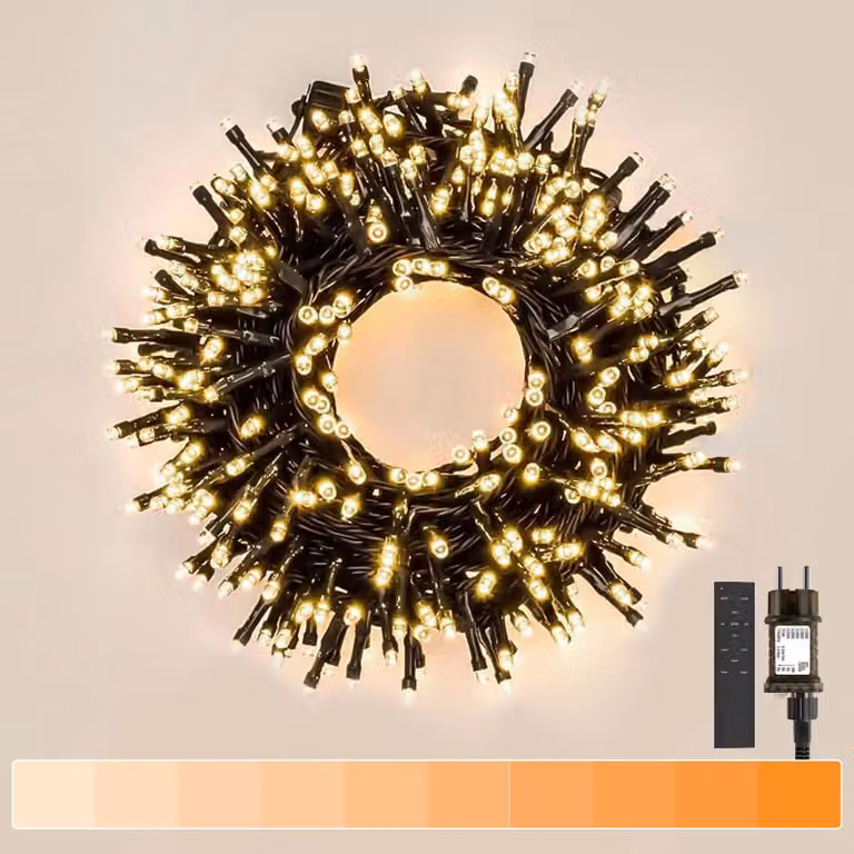 Catena luminosa a LED con 750 luci, lunghezza 20 metri, dimmerabile, luce bianco caldo, 9 modalità, grado di protezione IP44, timer integrato