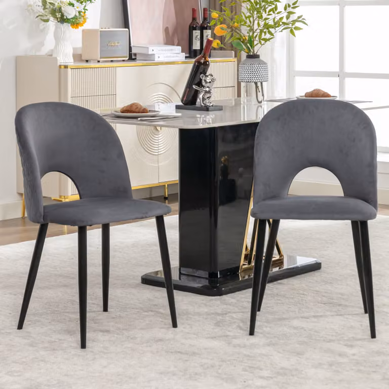 MODFU Sedie in velluto Sedie da pranzo Sedie imbottite (2 pezzi) con gambe in metallo regolabili, Sedie da salotto Sedie da cucina con schienale (motivo a rombi sul retro), Sedia da pranzo per cucina, soggiorno, camera da letto, Grigio