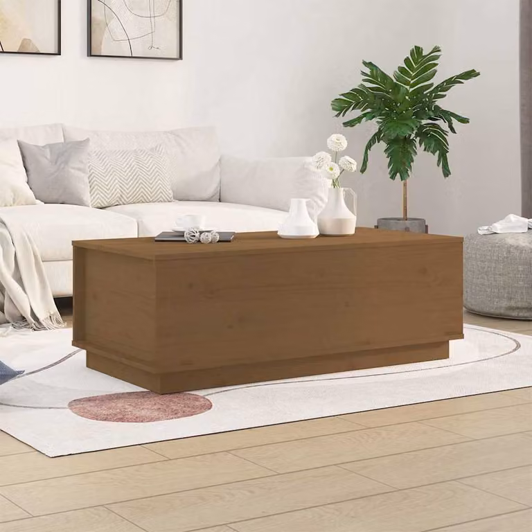 vidaXL Tavolino da Salotto in Legno di Pino Massello Rustico Marrone L: 100 cm, P: 50 cm, H: 35 cm