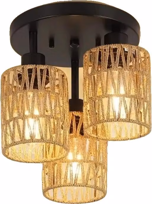 Lampada a sospensione, paralume intrecciato a mano, design a basso consumo energetico, senza lampadina, 3 luci