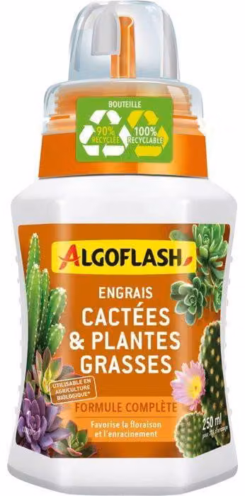 Fertilizzante per cactus e piante grasse, ALGOFLASH Naturasol, 250 ml, UAB