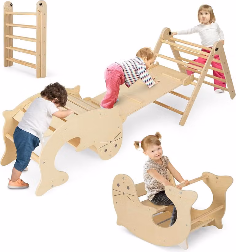 Set da arrampicata 7 in 1 per bambini con scivolo, regolabile