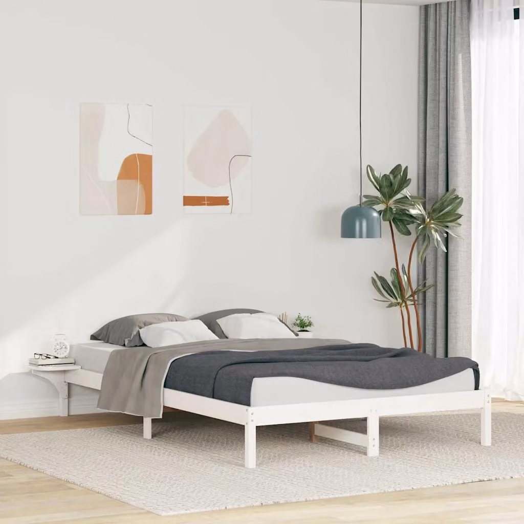 Letto moderno vidaXL in pino massello bianco con tavolini laterali L/P/H: 200 x 220 cm – 1