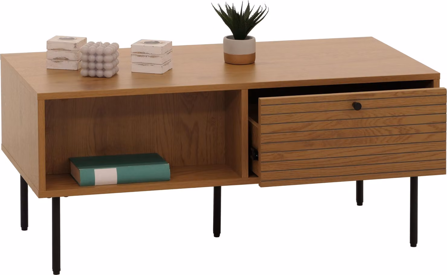 Tavolino HWC-N78, tavolo da salotto tavolo da divano, stile scandinavo metallo legno melamina MVG 45x100x50cm ~ natura