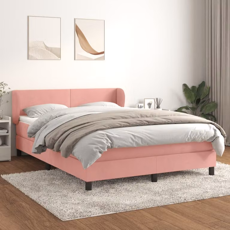 The Living Store Letto a molle con materasso Rosa 140x190 cm Velluto
