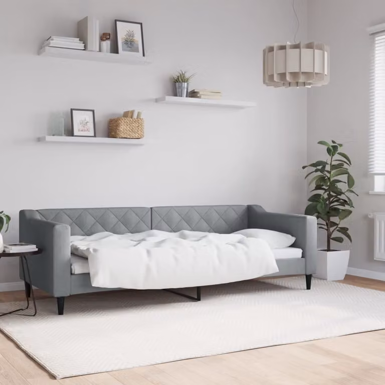 Letto da giorno vidaXL in tessuto grigio con struttura in legno e metallo L/P/H: 200 x 80 x 67 cm