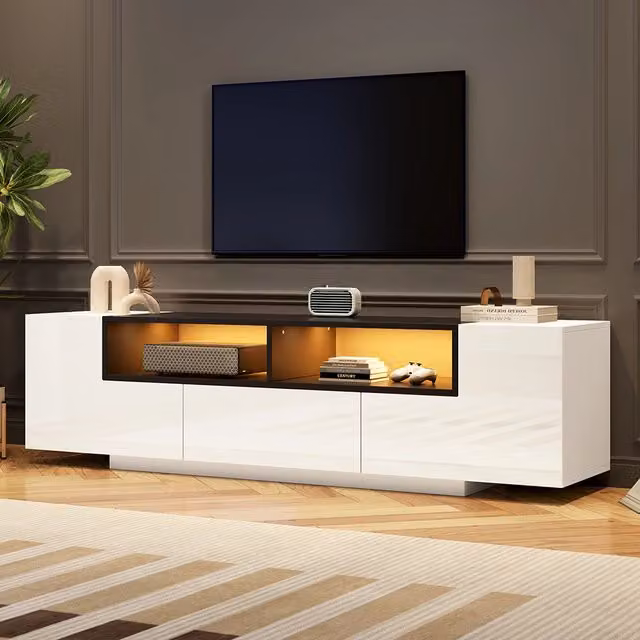 Mobile TV a L - Xylo - 180x40x48 cm LED bianco/nero