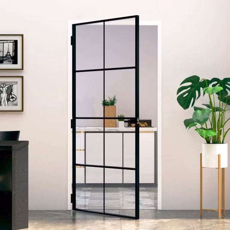 The Living Store porta interna nera 93x201,5 cm vetro temperato e alluminio slimline