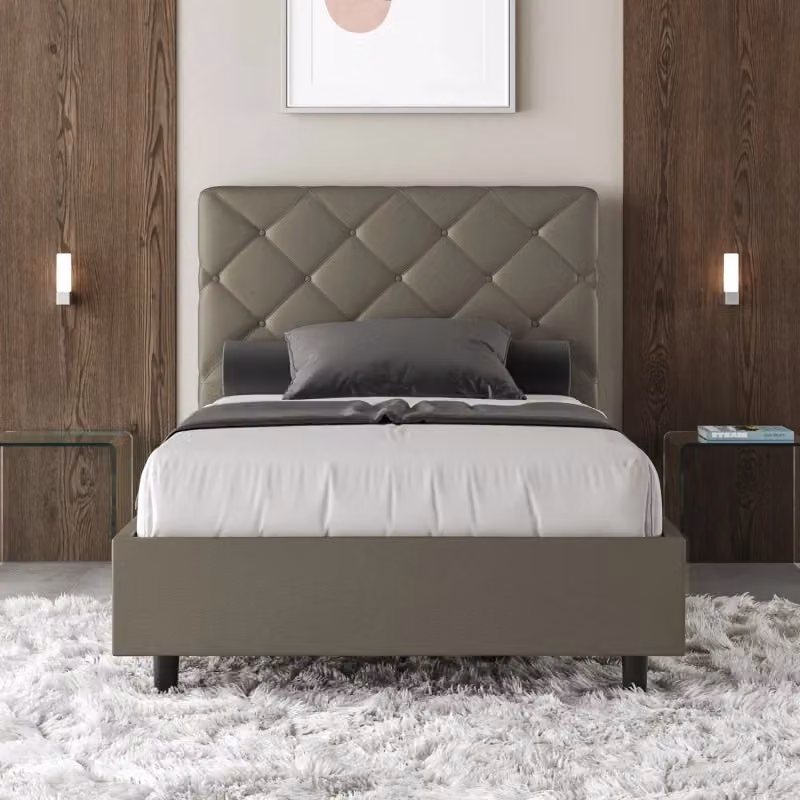 Letto matrimoniale francese Priya Ityhome con contenitore e rivestimento in similpelle color cappuccino, L/P: 140 x 200 cm – 2