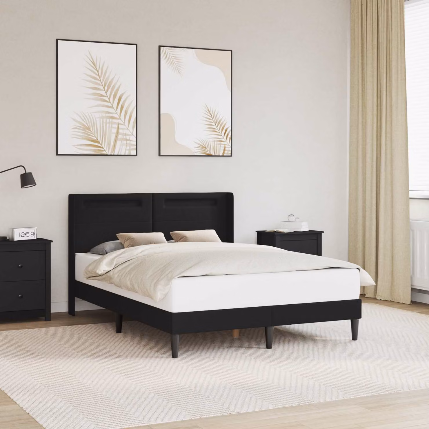 Struttura del letto con testiera vidaXL in similpelle nero con illuminazione sottostante e porta USB, L/P/H: 140 x 190 x 96 cm