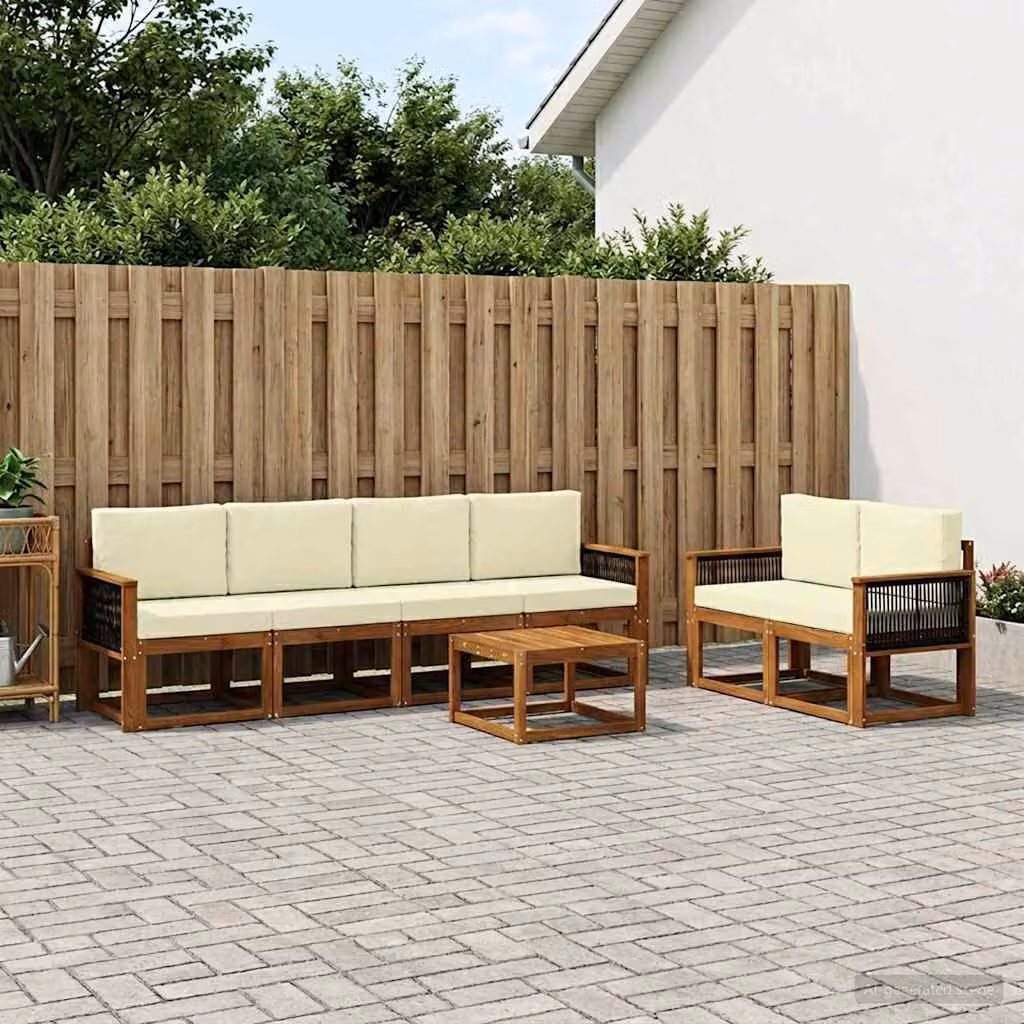 Set di divani da esterno vidaXL in legno di acacia con cuscini, 6 pezzi, Beige e Marrone