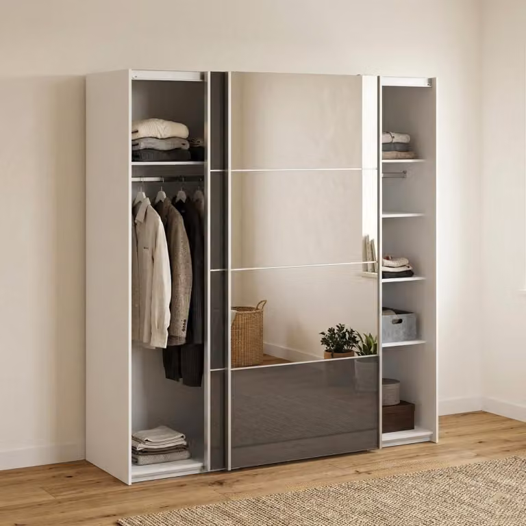 Dmora Guardaroba 2 Ante Cerreto 64x201.5h cm Bianco, Appendiabiti 2 Ante