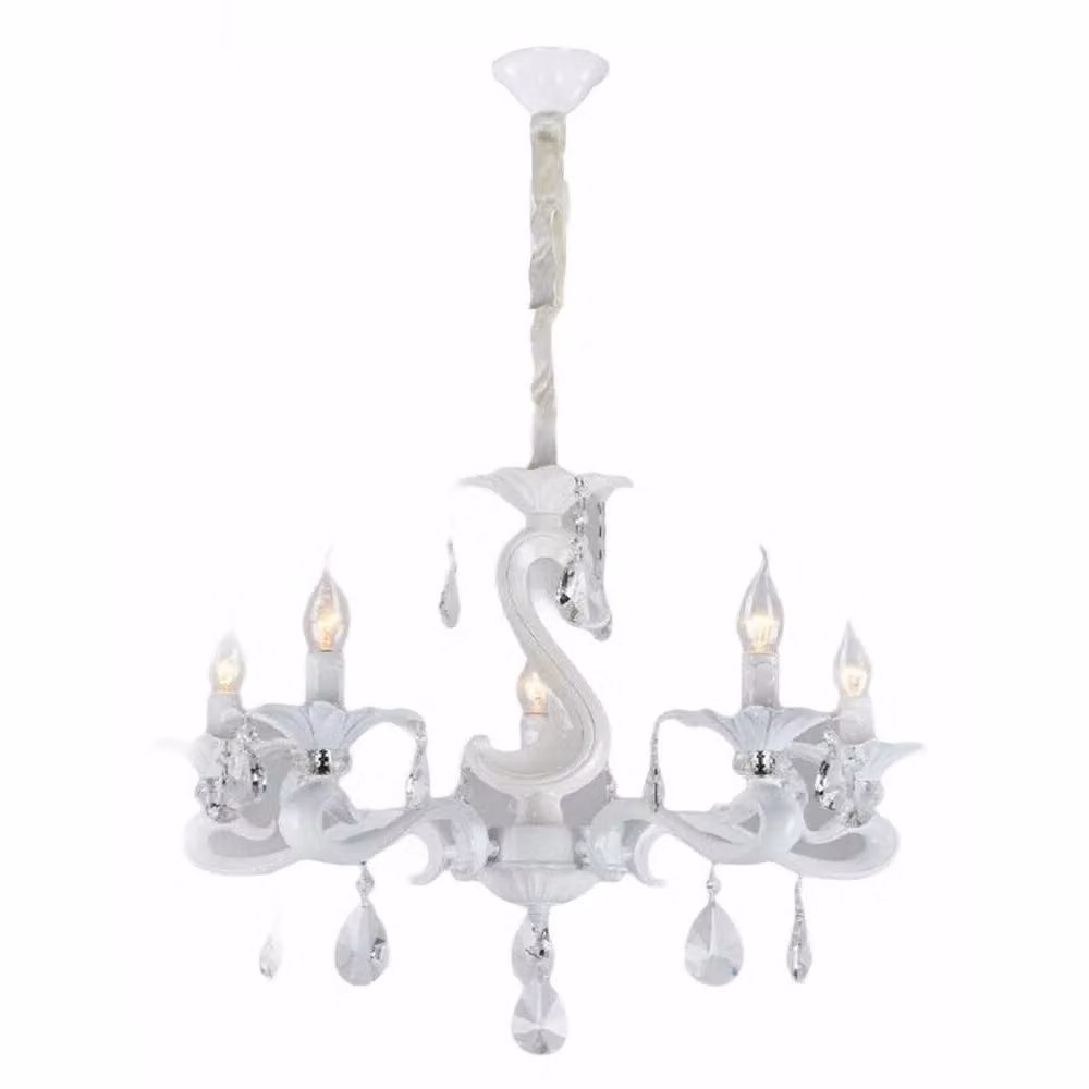 Trade Shop Lampadario Classico Bianco con 5 Bracci e Pendenti in Acrilico, Attacco E14, Modello A15-5 – 2
