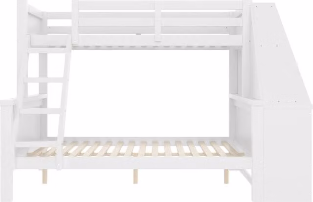 Letto a castello Chicfurn in legno e MDF bianco con scrivania, libreria e 3 cassetti, dimensioni L/P/H: 140 x 200 cm – 1