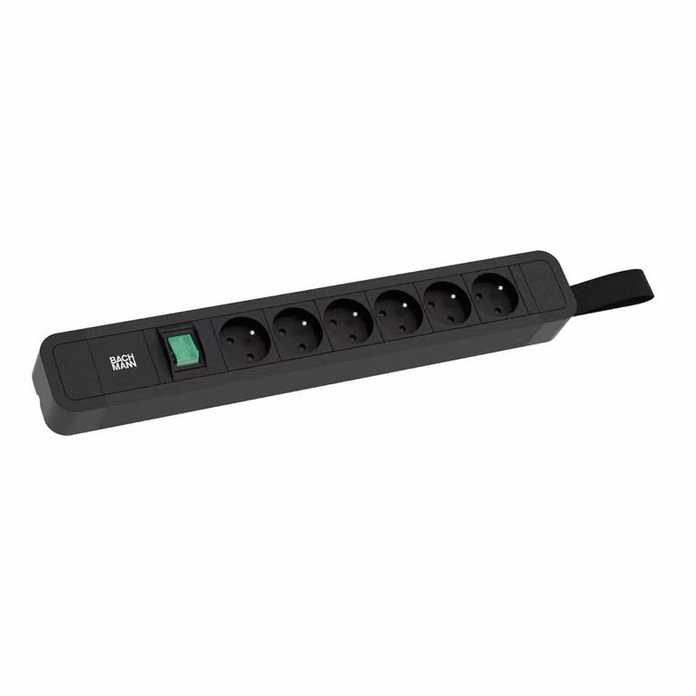 BACHMANN PRIMO 2 6xUTE 1xinterruttore 2,0m CEE7/7, nero, 2 m