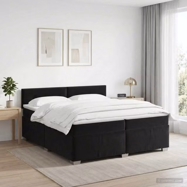 Letto box spring con materasso ibrido vidaXL in velluto nero L/P/H: 200 x 200 x 46 cm – 1
