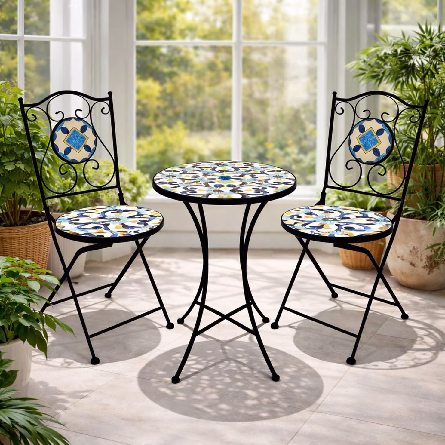 Set di sedute Mosaico 3 pezzi divano arredo giardino tavolo sedie