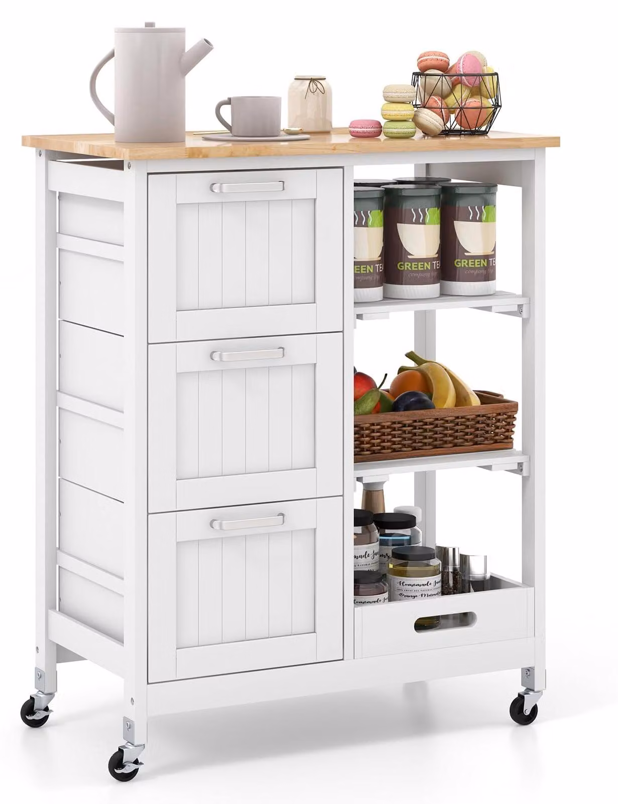 Mobiletto da cucina FANTASK con 3 cassetti grandi, un vassoio e 2 ripiani per l'organizzazione