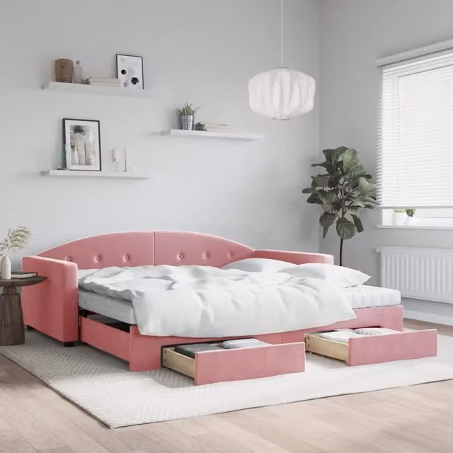 Divano Letto Estraibile con Cassetti vidaXL in Velluto Rosa per Soggiorno e Camera da Letto L/P/H: 100 x 200 cm