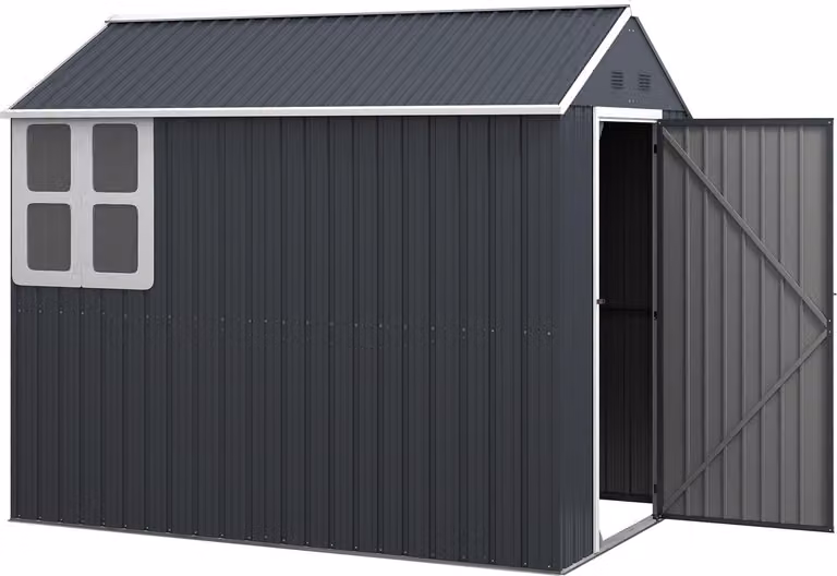 Capanno Per Attrezzi In Acciaio, Capanno Per Attrezzi Da 4㎡ Con Armadio Da Giardino Con Finestra Con Serratura, Capanno Da Giardino 259 X 172 X 222 Cm Per Balcone, Terrazza, Grigio Scuro