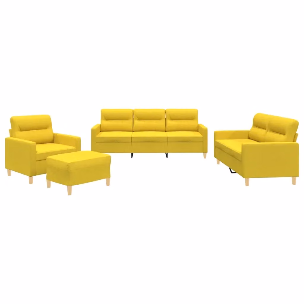 vidaXL Set di Divani Moderno 4 Pezzi in Tessuto Giallo con Cuscini e Pouf – 2