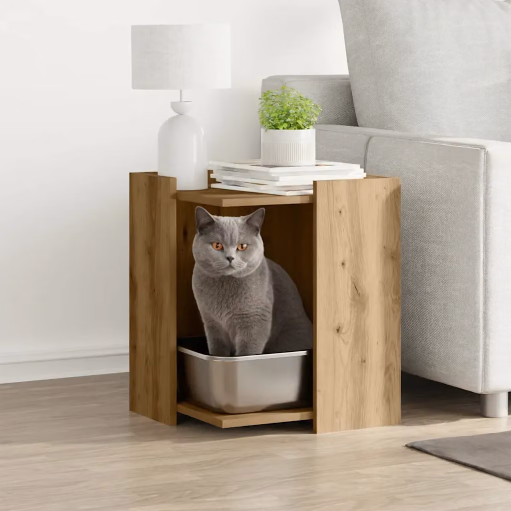 vidaXL Rifugio per lettiera per gatti in legno marrone moderno L: 51 cm, P: 42 cm, H: 42 cm