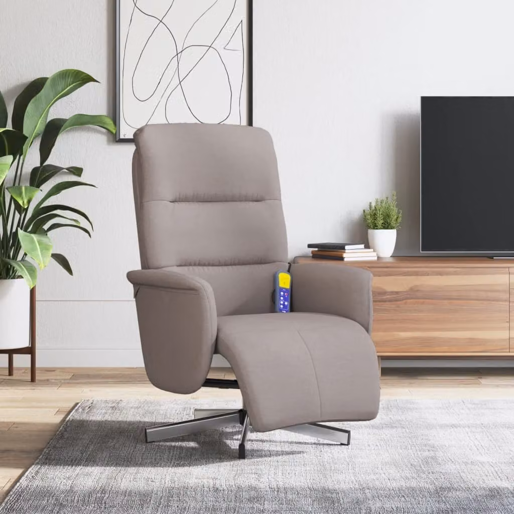Maison Exclusive - Poltrona massaggiante con poggiapiedi, rivestita in tessuto color taupe