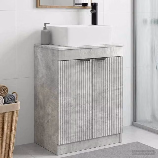 Mobile da bagno moderno vidaXL con lavabo e ante a battente, Grigio e Nero, L: 54 cm, P: 35 cm, H: 83 cm