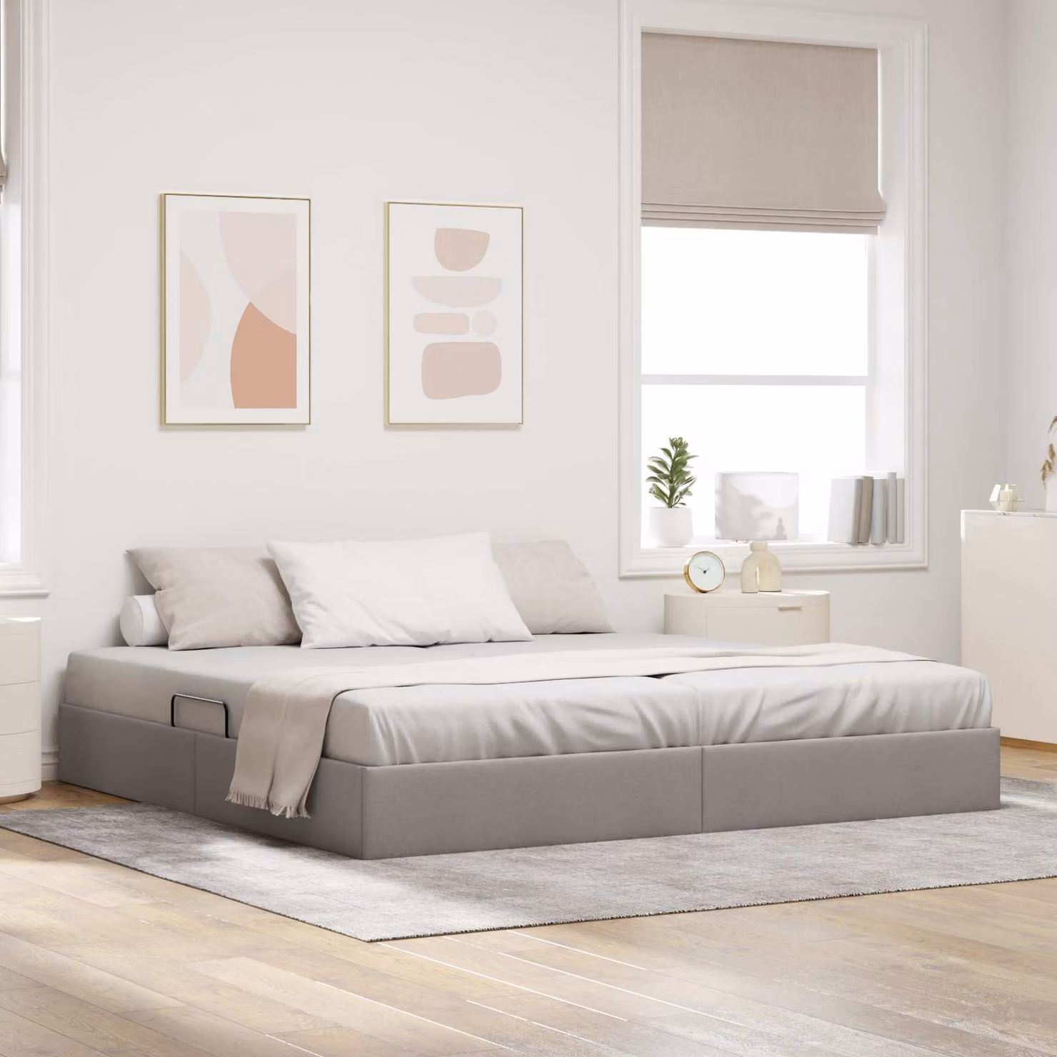 Letto ottomano con contenitore vidaXL Talpa in tessuto con base a sollevamento, L: 200 cm, P: 203 cm, H: 280 cm, disponibile in beige o grigio