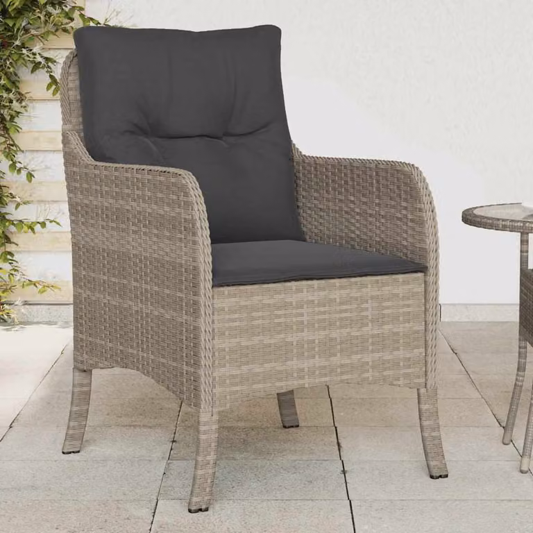 Set di 2 sedie da giardino vidaXL in polyrattan con cuscini grigio chiaro e braccioli