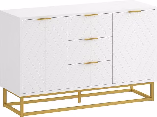 Credenza Moderna Bianca Aosom con 3 Cassetti e 2 Ante per Cucina o Sala da Pranzo, L/P/H: 120 x 40 x 76 cm