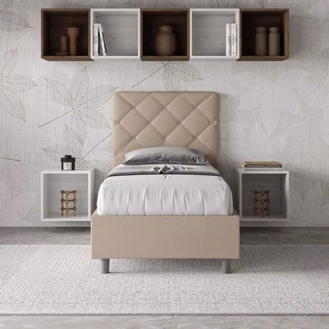 Letto singolo imbottito con contenitore Ityhome Priya in similpelle beige L/P/H: 90 x 200 cm