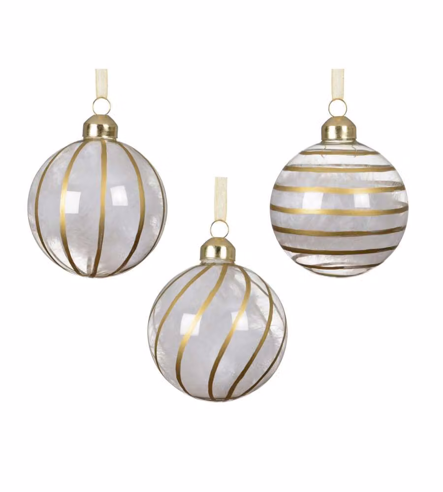 Sfera natalizia decorativa trasparente con piuma - Diametro 8 cm - Oro