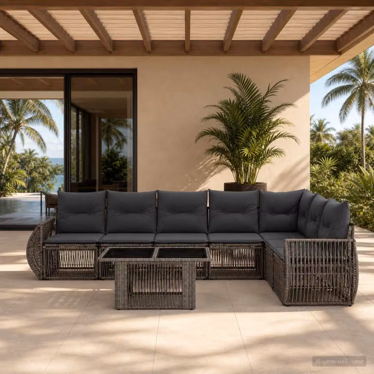 Set Divano da Giardino vidaXL 8 pz in Polyrattan Grigio e Antracite con Tavolino e Cuscini
