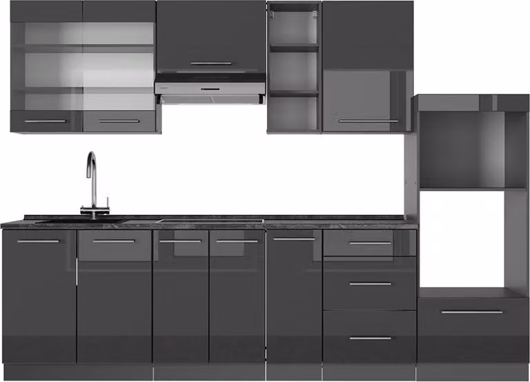 Cucina componibile Vicco Fame-Line Antracite lucido 280 cm , PL Antracite, Model 56971