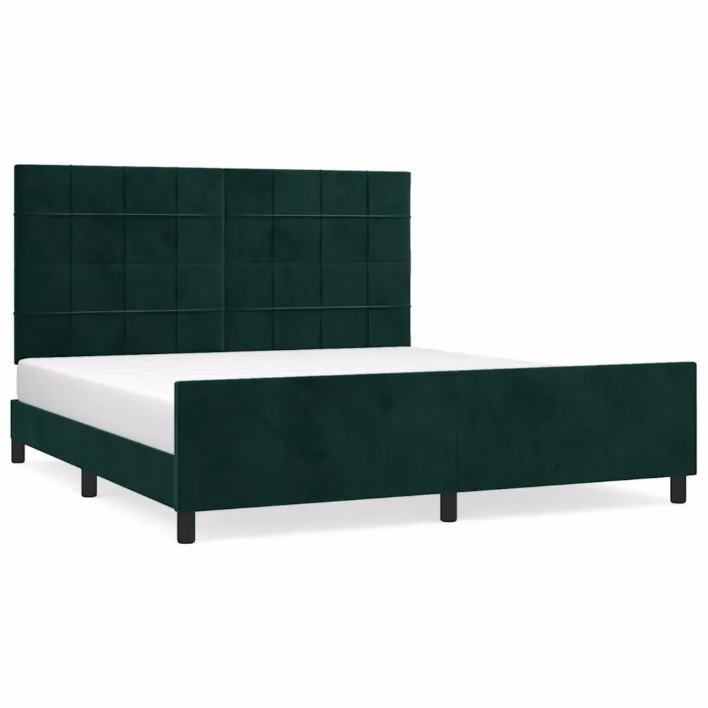 vidaXL Giroletto senza Materasso in Velluto Verde con Struttura in Legno L: 160 cm, P: 200 cm, H: 128 cm – 2
