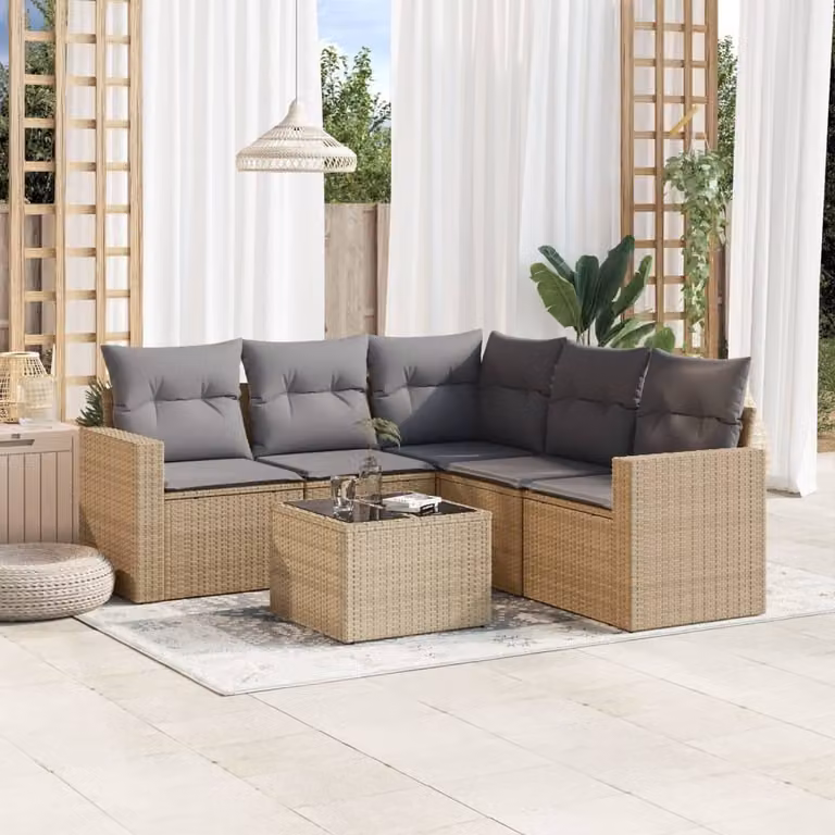 Maison Exclusive - Set Divano da Giardino 6 pz con Cuscini Beige in Polyrattan