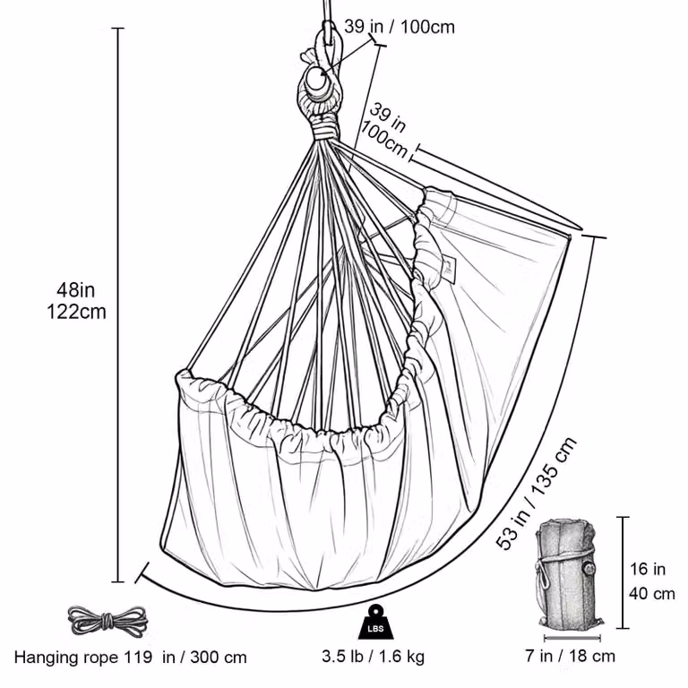Sedia a dondolo sospesa, dimensioni 110x150 cm, in cotone, con barra di supporto in metallo, colore rosso, portata massima 150 kg, ideale per l'uso in giardino
