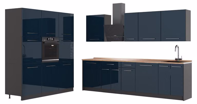 Cucina componibile Vicco Fame-Line Blu scuro lucido/Antracite 460 cm, PL Rovere, Model 63767