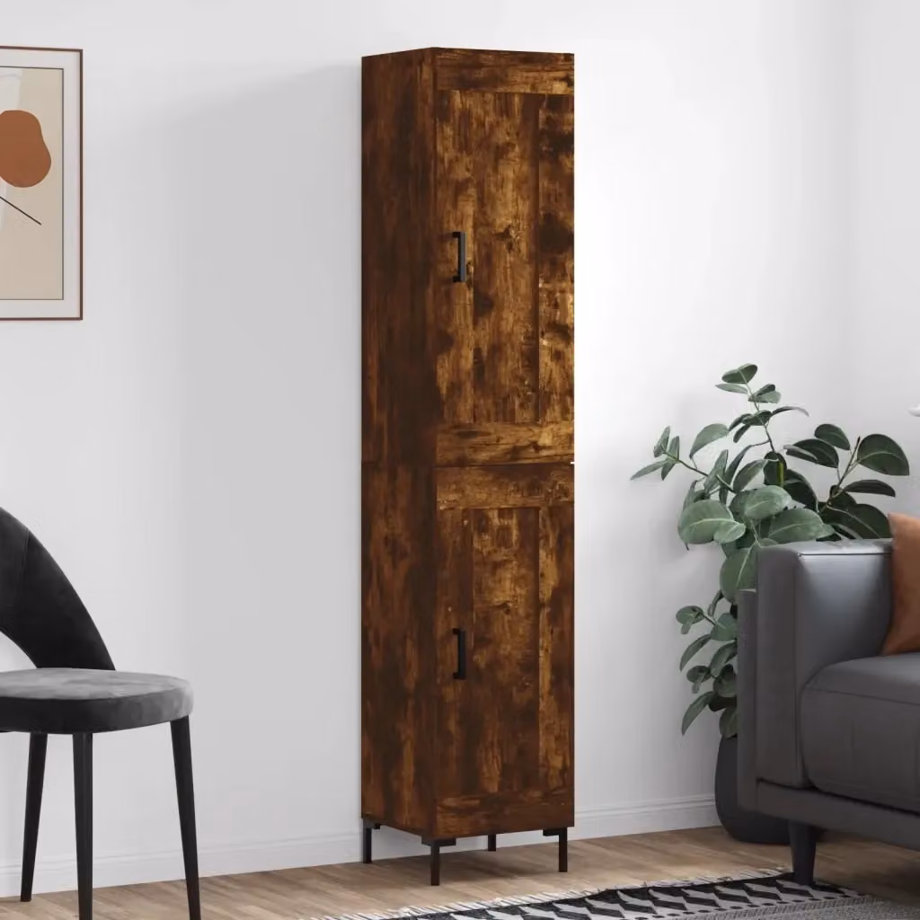 Credenza Buffet da pranzo in Rovere Fumo e Legno Multistrato, Design Industrial, L/P/H: 34,5 x 34 x 180 cm – 2