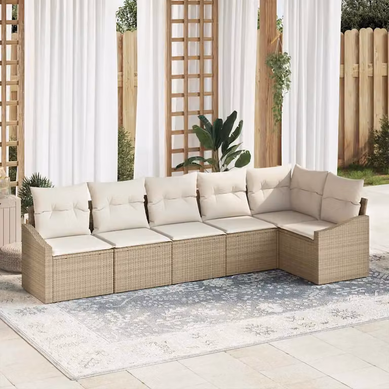 Set Divano da Giardino a L vidaXL in Polyrattan con Cuscini Beige e Bianco