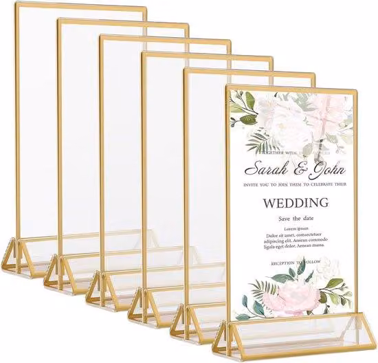 Supporti standard per lavagne in acrilico - Portamenù - 6 pezzi - Oro - Plexiglas