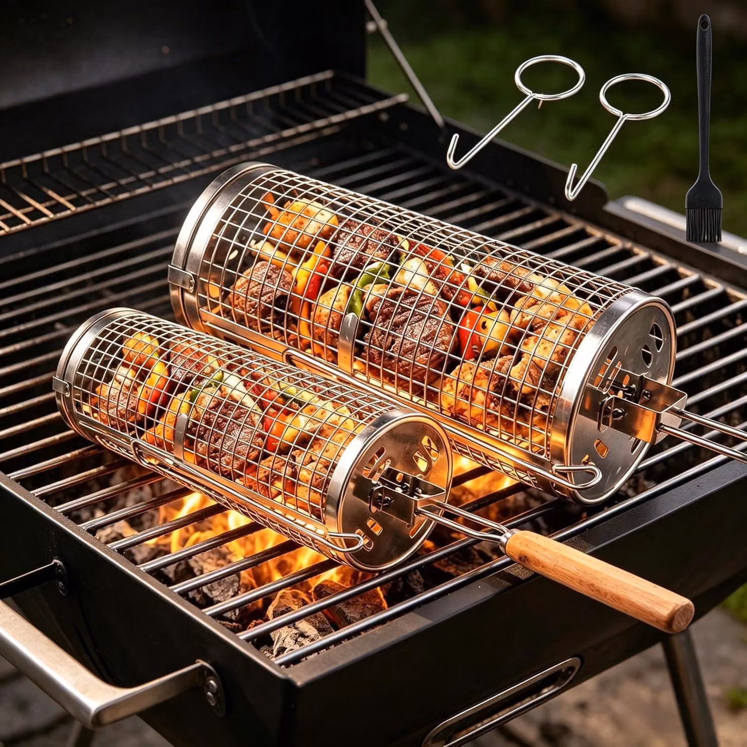 Cesto per barbecue in acciaio inossidabile, resistente al calore, di grandi dimensioni, ideale per grigliare e arrostire